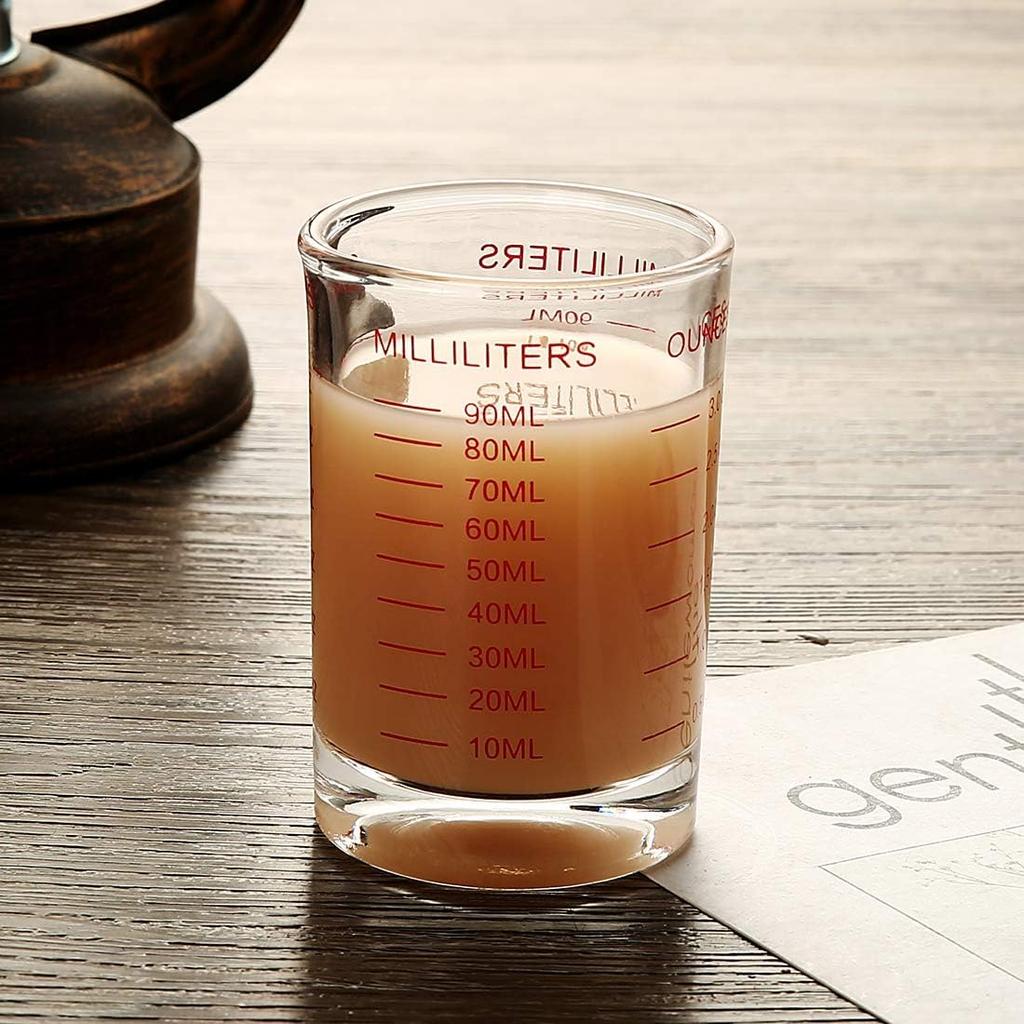 Measuring Cup Espresso Shot Glass with Measurement Markings, Thickened, Heat-Resistant Glass, Suitable for Espresso Machines (90ml, Red, 1pc)