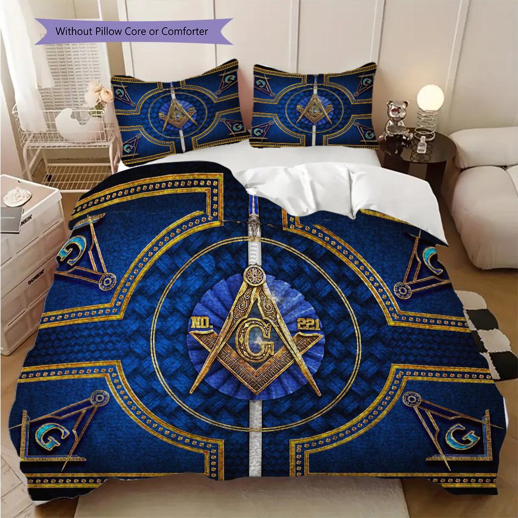 Shining All-Seeing Eye Freemason Bedding, Duvet Cover, Pillowcase, Home Decoration, Birthday Gift (1 * Duvet Cover+2 * Pillowcase, Coreless)