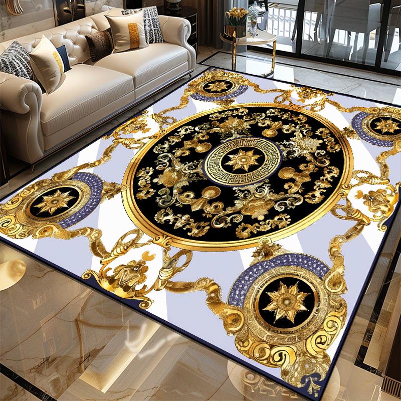 Luxusní Evropská Dekorace Domova Koberec Luxusní Zlaté Velké Koberce do Obývacího Pokoje Hala Senior Vily Podložka pod Konferenční Stolky Pratelný
