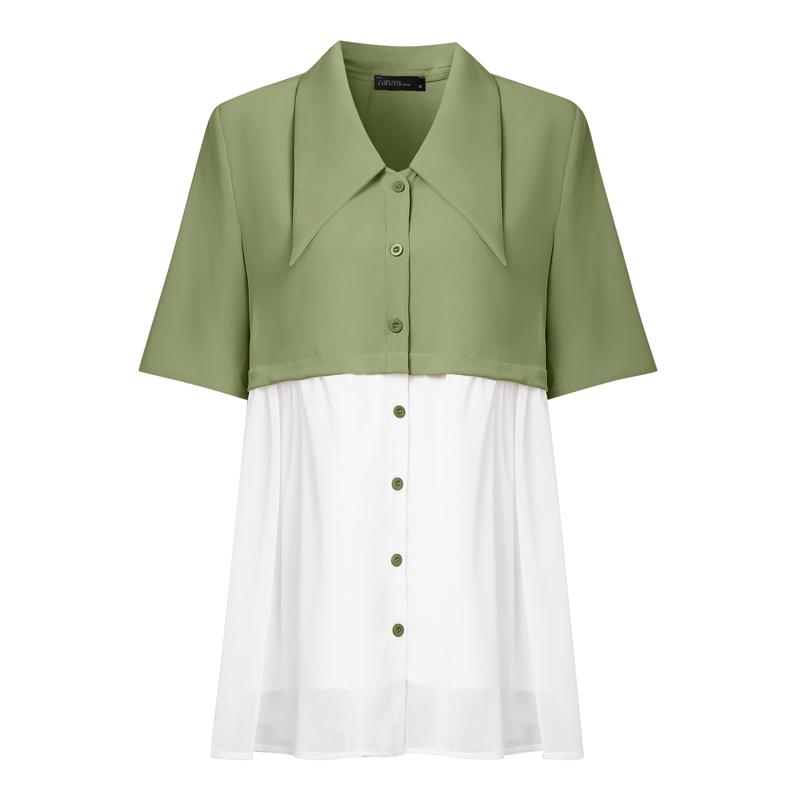 

ZANZEA Женская блузка с лацканами, короткими рукавами, пэчворк, повседневная, свободного кроя 5XL