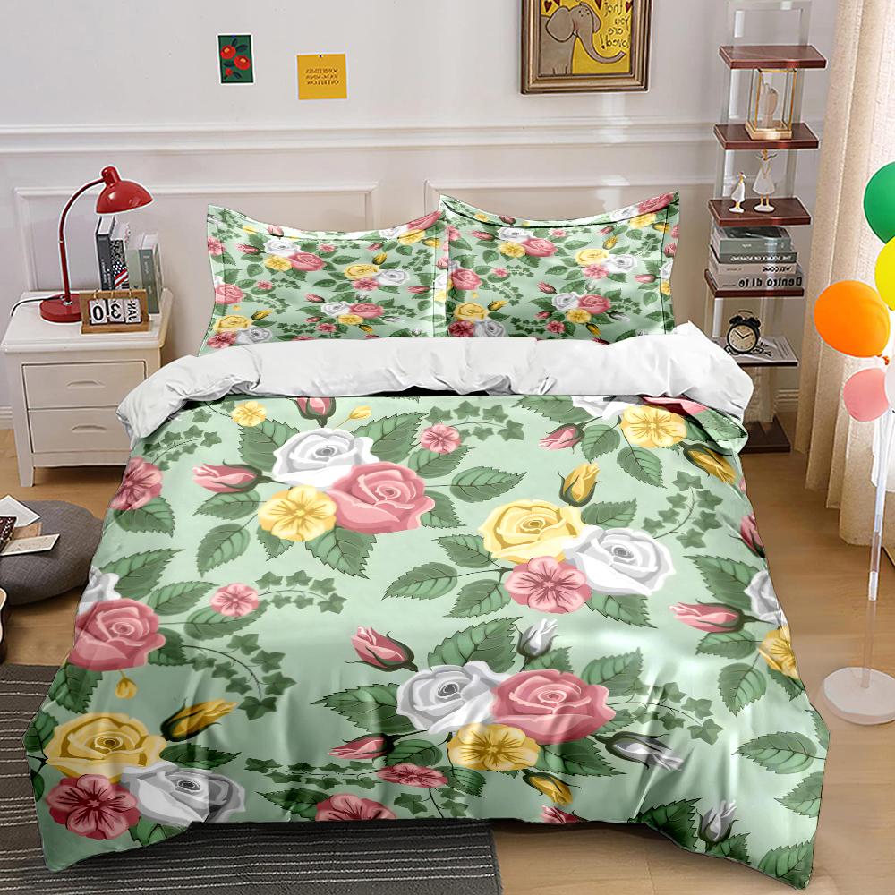 Colorful Floral Rose Pattern Print Soft Comfortable Duvet Cover Bedding Set Included 1*Duvet Cover  2*Pillowcases Luxury Gifts