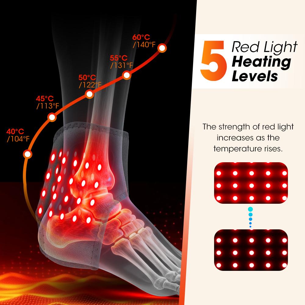 Electric Heating Ankle Guard 5 Levels Hot Compress 660nm Near Infrared Massage Cordless Foot Massager Ankle Protector Strap