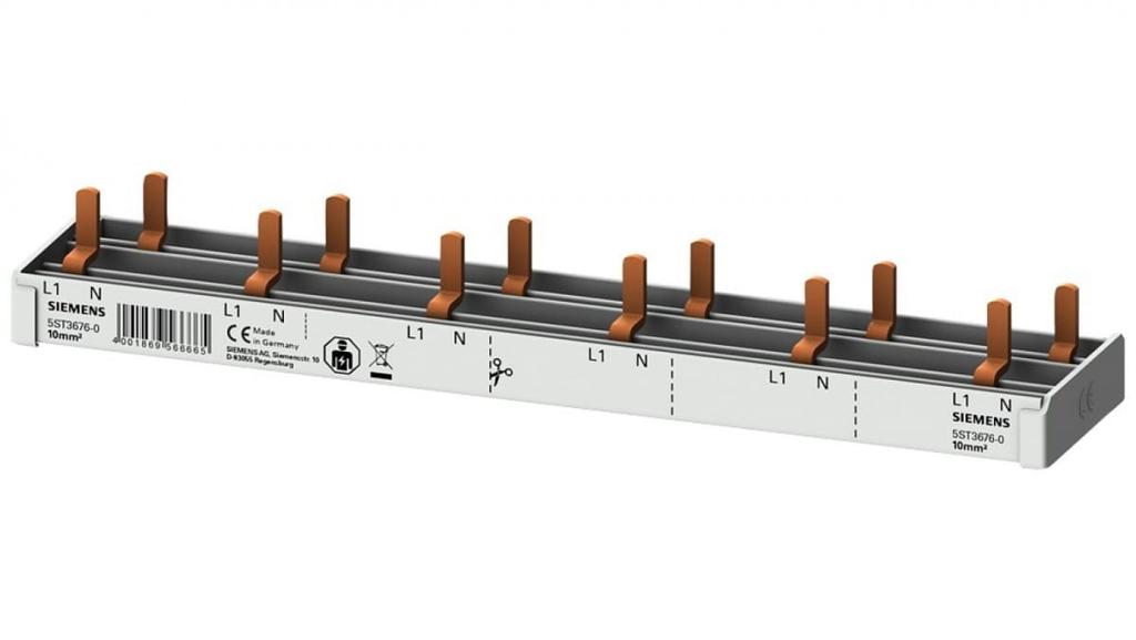 Connection busbar 1P+N 10mm2 stick 12 modules for 6x (AFDD 5SM6 + 6x 5SV1 / 5SL60) full insulation 5ST3676-0