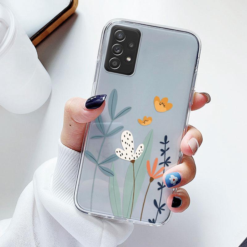 Phone Case For Samsung A52s A52 Floral Silicon Cover For Samsung Galaxy A52 Fundas Coque Transparent Soft Capas Flower TPU
