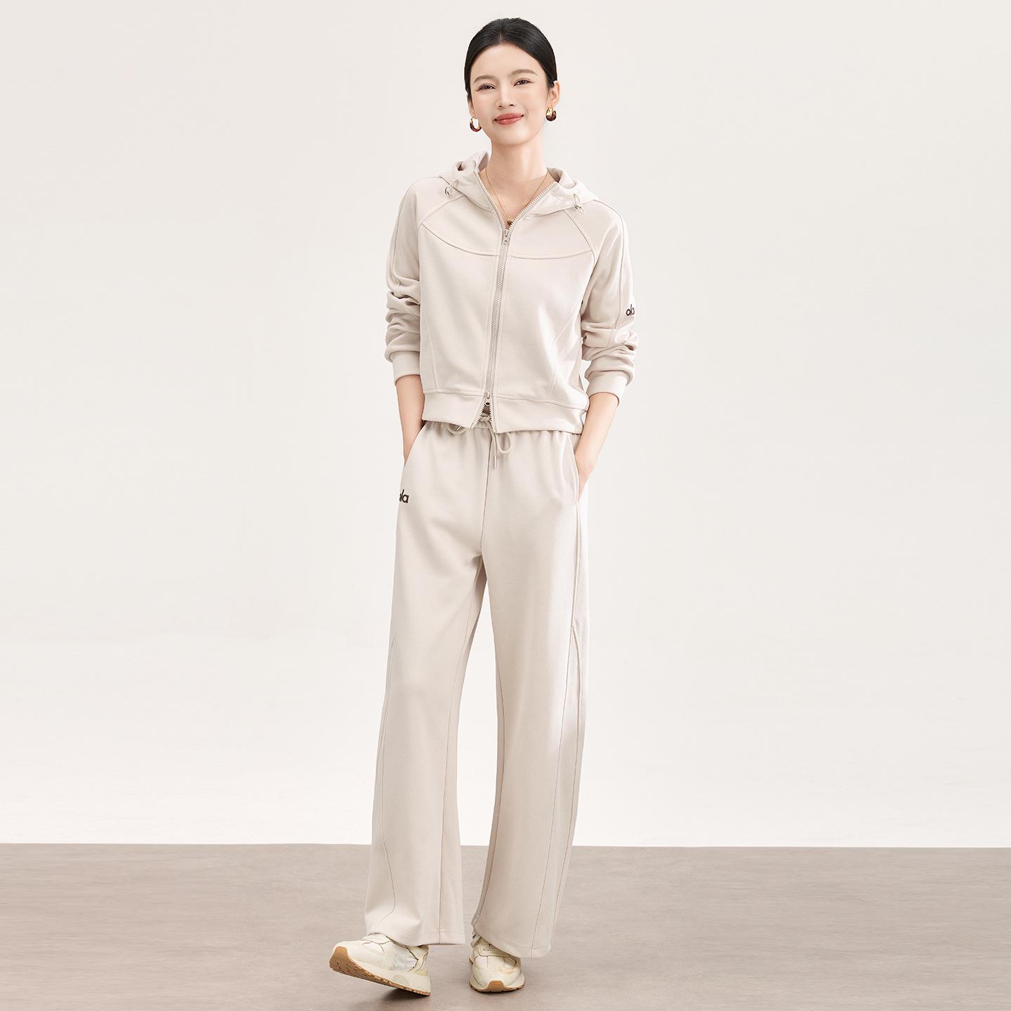 French Retro Women s Spring Sports Suit: Loose Zipper Hooded Jacket & Casual Pants S абрикосовый