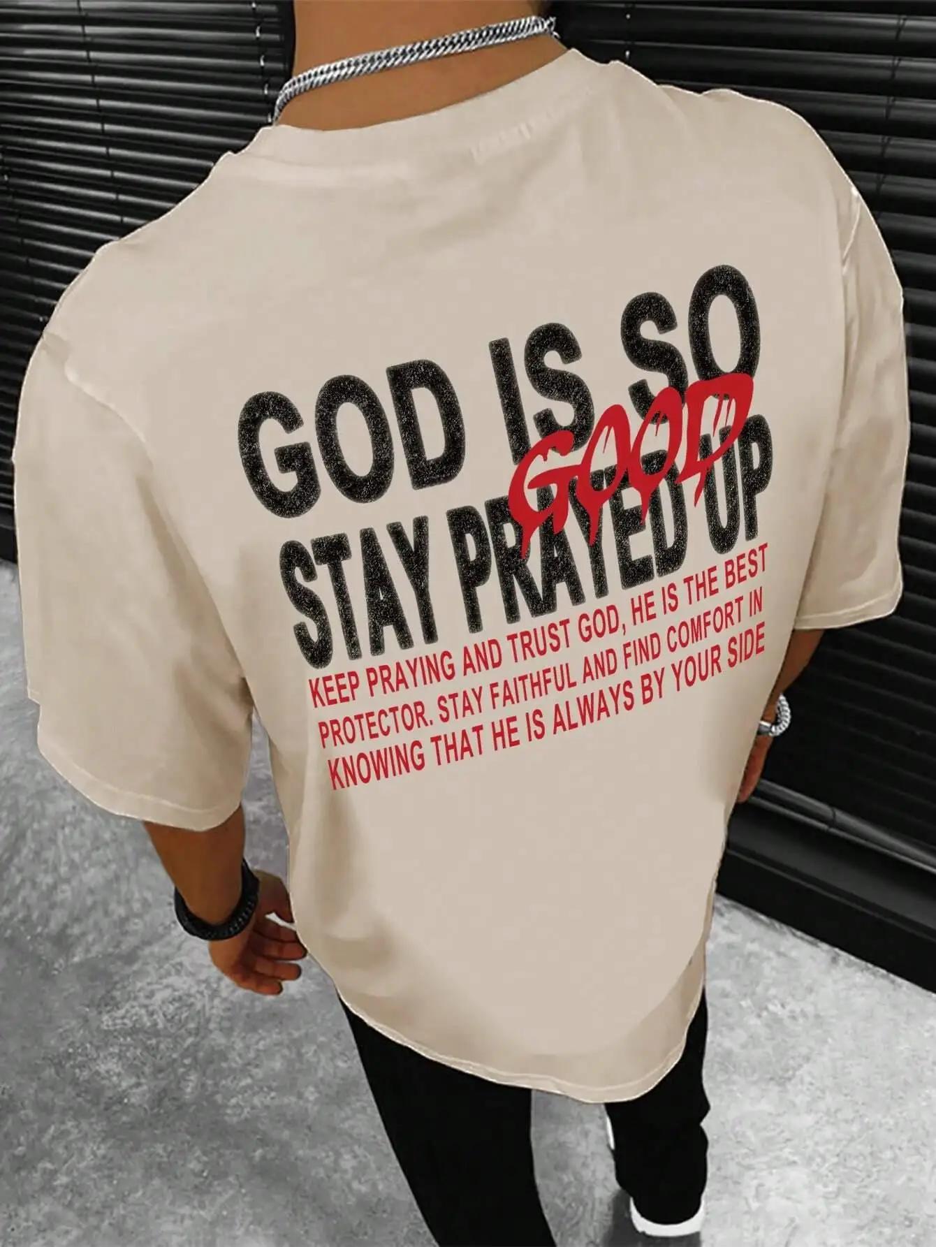 

Футболка с надписью «God Is So Stay Prayed Up» с графическим принтом для мужчин, летняя свободная хлопковая футболка, дышащая одежда, повседневные футболки большого размера XXXXXL хаки