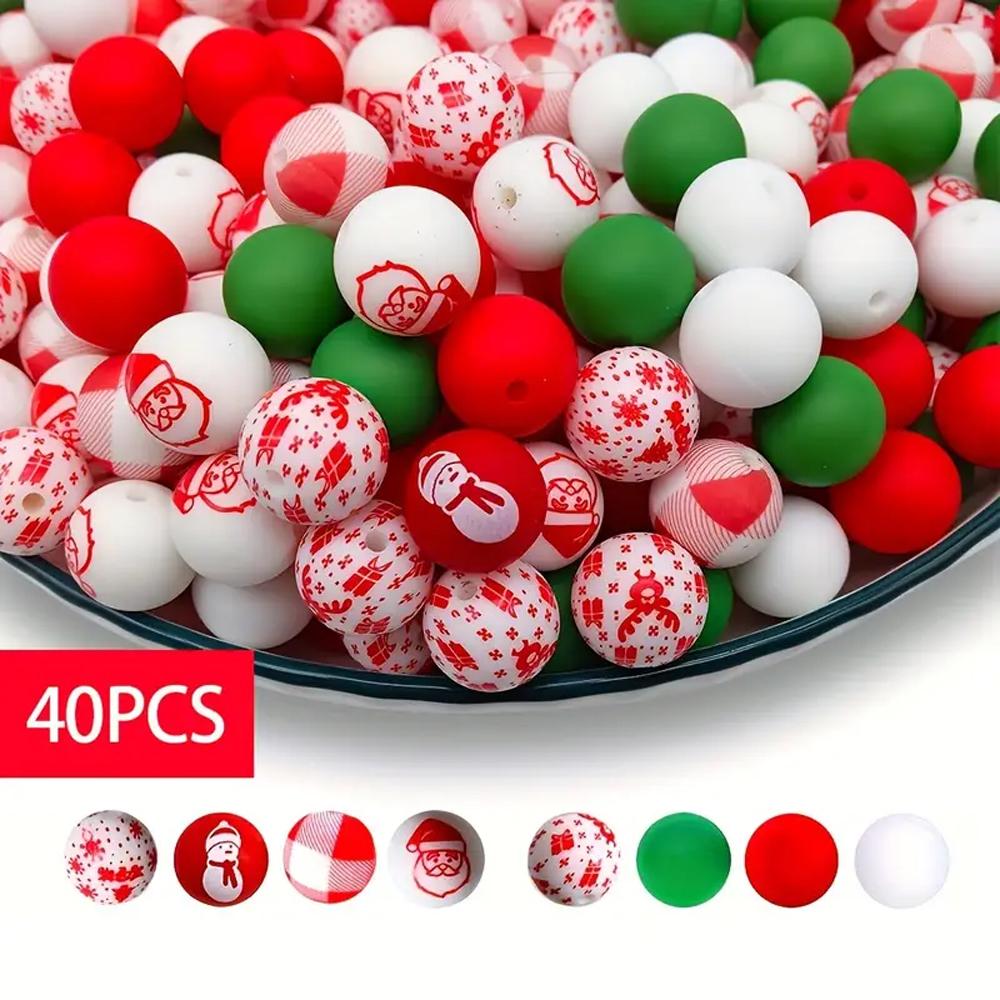 6/32PCS Multi-Size Christmas-Themed Silicone Beads Set, Perfect for DIY Crafting Keychains, Necklaces, Bracelets & More