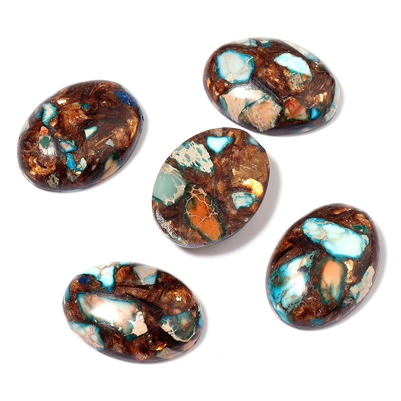2pcs/lot Natural Stone Cabochon Colorful Imperial Jasper Oval Beads Gemstone Cabochon For DIY Necklace Rings Jewelry Accessories