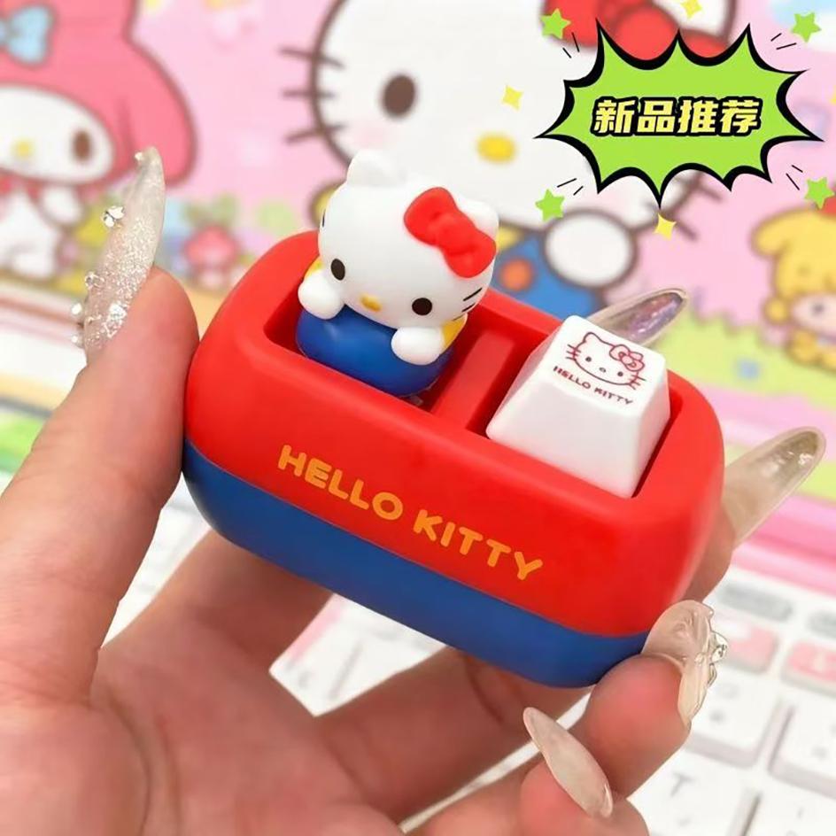 Anime Hello Kitty Voice Button Keychain Kt Cat Keycap Stress Reducing Toy Keyboard Desktop Decoration Birthday Keychain Gift