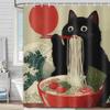 Cortina de ducha divertida de gato japonés Vintage Divertida Genial Linda Arte de gato negro Cortina de ducha Asiática Japón Atardecer Anime Ola del océano Única