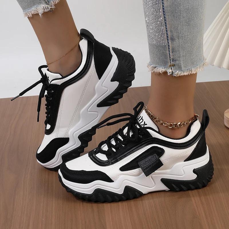 Women's Versatile Thick-Soled White Sneakers  Spring Autumn Casual Dad Shoes Internet Celebrity -Selling