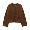 Nanyou Women's Autumn 2026 Round Neck Loose Knit Cardigan - Double Pocket, Hollow Design