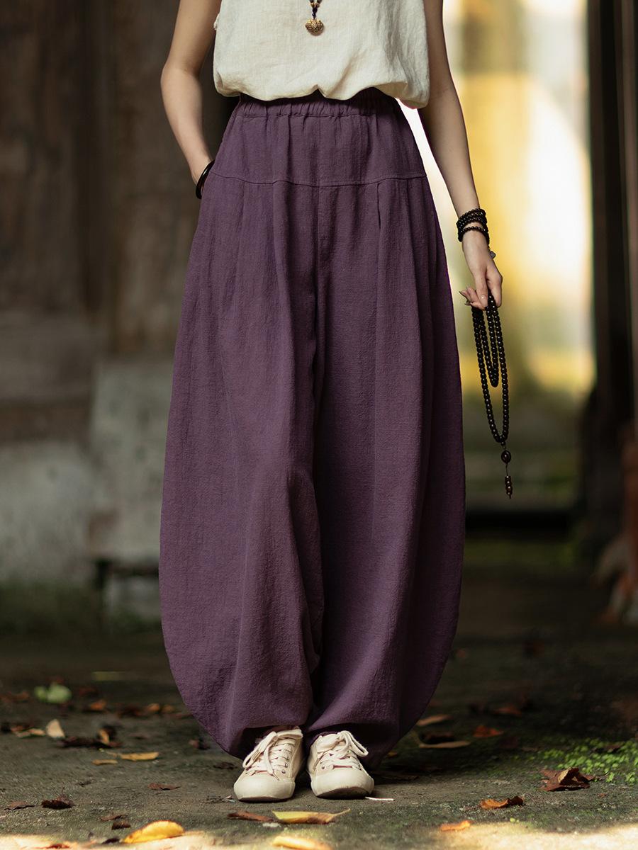 

Johnature Women Vintage Bloomers Pants Solid Color Loose Trousers Autumn Pockets Patchwork Long Pants One Size фиолетовый