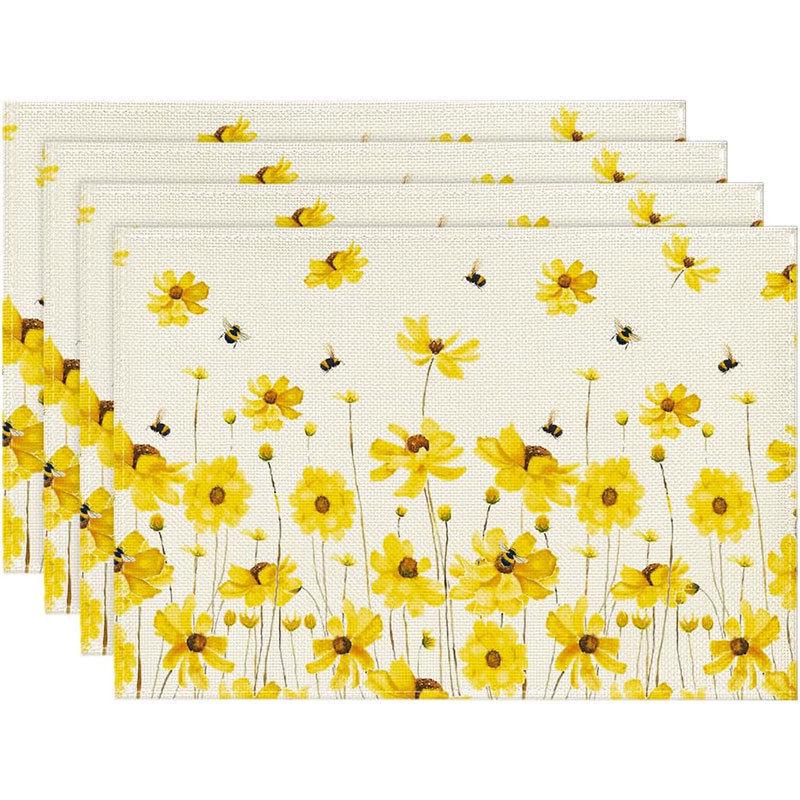 Spring & Summer Floral Linen Placemats – Heat-Resistant Fabric Table Mats for Home & Restaurant