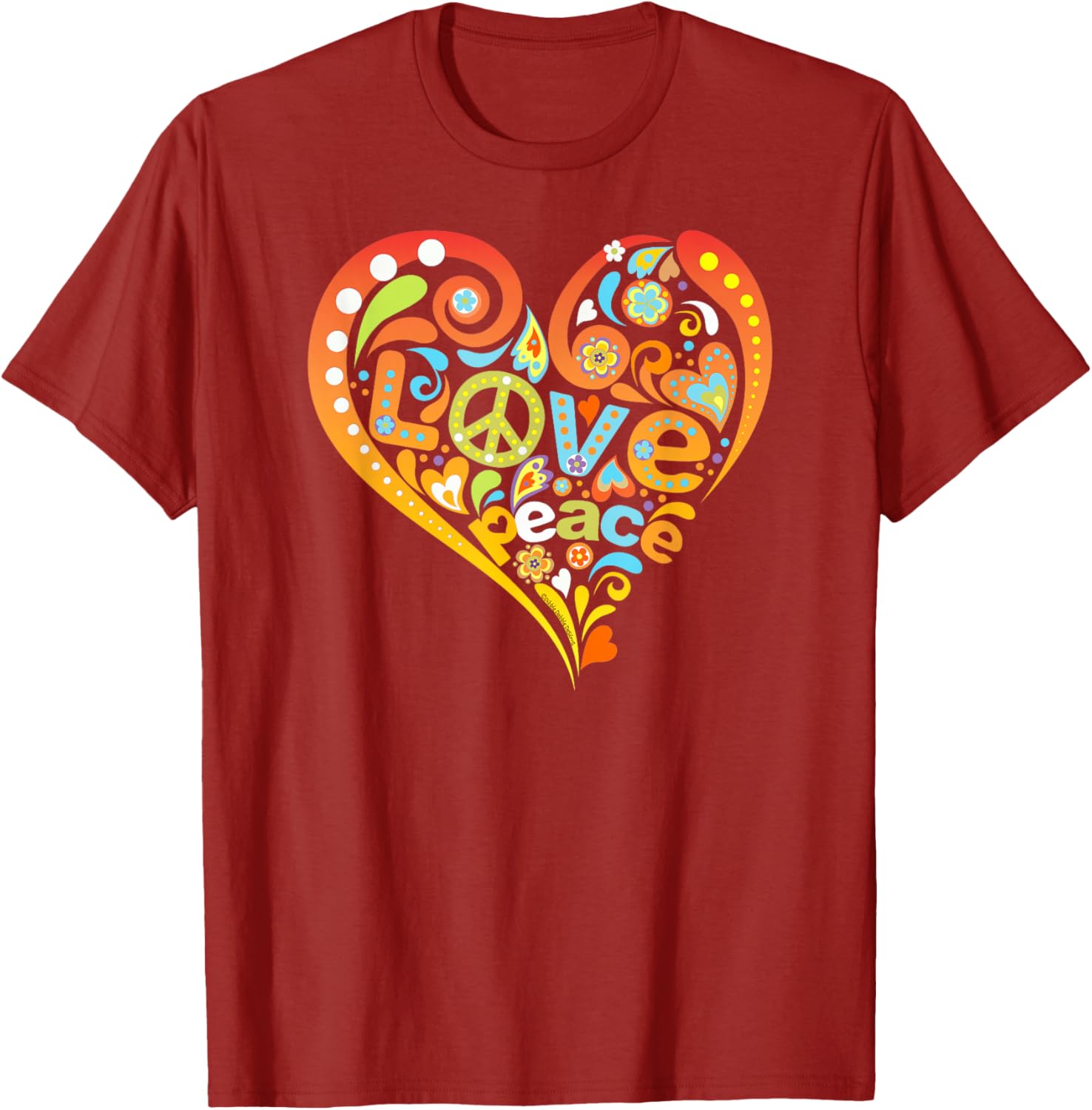 Хиппи Любовь Мир Сердце Знак Мира Графическая Футболка Мужская Повседневная с Коротким Рукавом с Круглым Вырезом S