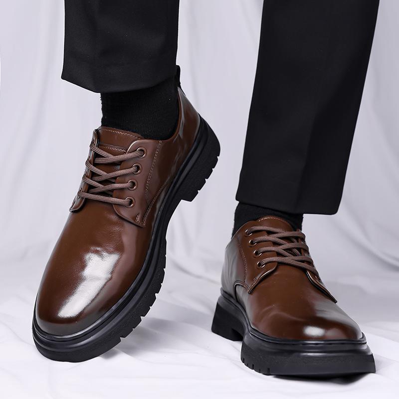 British Style Thick Bottom Flat Platform Shoes Men's Oxfords Spring Fall 2026 Square Heel Soft Leather Shoes Security Work Shoe