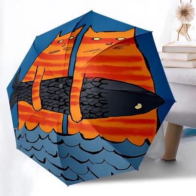 1PC Cat Fish Ocean Automatic Open/Close, 8-Rib Durable Frame Compact Travel Umbrella for Men & Women S1222070