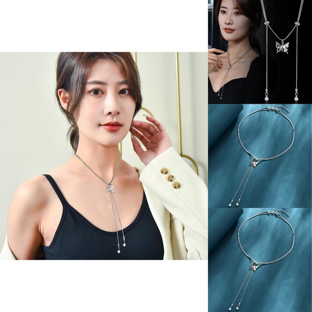 Style New Fashionable Butterfly Pearl Necklace With Adjustable Length And Tassels Unique