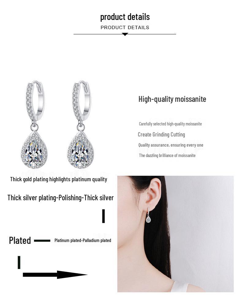 925 Sterling Silver Women's Teardrop Moissanite Ear Cuffs with PT950 Gold Plating