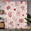 2pcs Red Sketch Pattern Cute Cupid Envelope Curtains - 2D Flat Printing Semi-Transparent Flannel Fabric Rod Pocket Design for