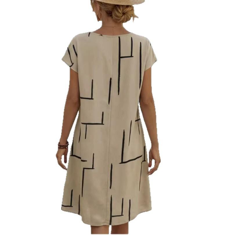 2026 European and American women's clothing explosive fashion printing 2026 new round neck short-sleeved dress