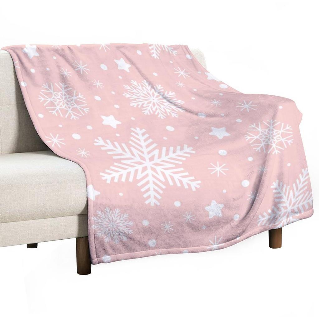 Christmas Snowflake Print Flannel Blanket For Living Room Bedroom Sofa Nap Cover Blanket