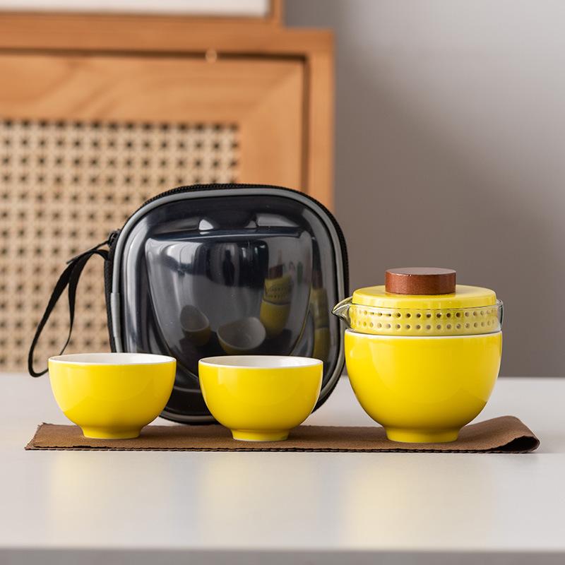 Travel Tea Set Kuaike Cup One Pot and Two Cups Portable Cover Bowl Small Set Outdoor High-end Kung Fu Business Gift Set