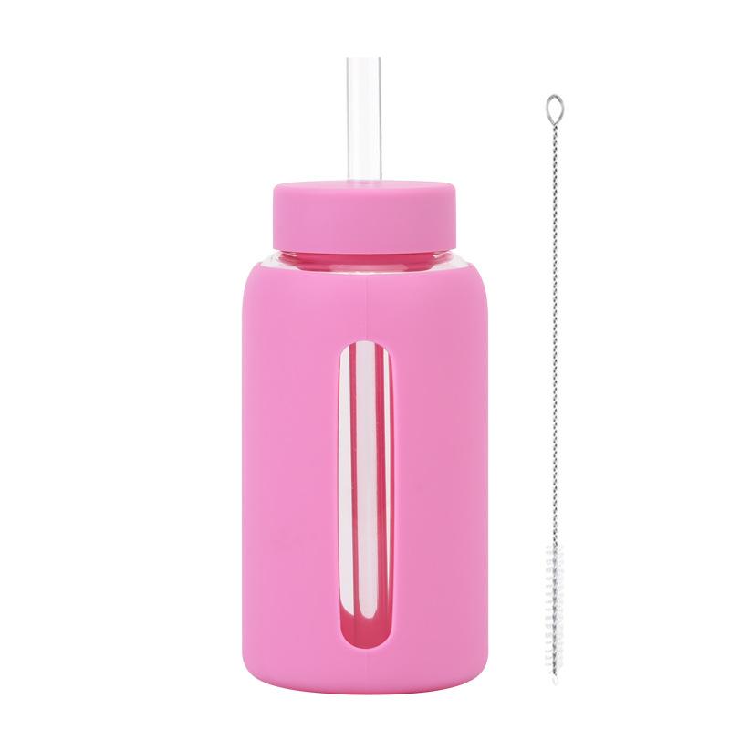 600Ml Silicone Sleeve Borosilicate Glass Water Cup With Straw Can Suck Pearls Portable Outdoor Cup