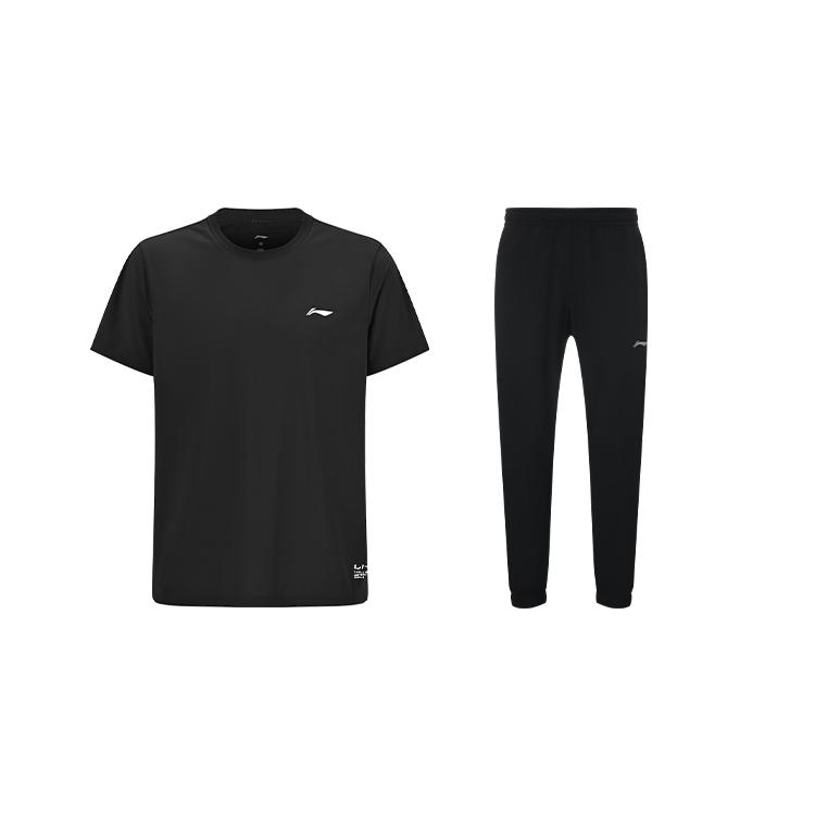 Li-Ning Minimalist Logo Design Round Neck Short Sleeve High Waist Tied Long Pants Casual Sports Suit Unisex Suit ATSV615-1+AYKS419-1