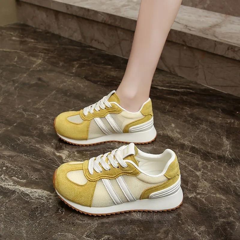 Chaussures décontractées tendance pour l'été, chaussures de sport légères antidérapantes à lacets pour femmes, bout rond semelle épaisse, empeigne en mesh respirant