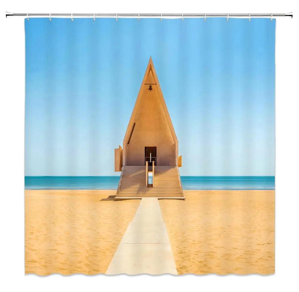 3D Shower Curtain Sunny Beach Seaside Landscape Printed Bathroom Curtain Waterproof Fabric With Hooks Home Decorate Bath Screen