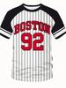 Summer 3D Printing Men's Boston 92 Striped Short Sleeved T-shirt Sports Casual Top Casual Comfortable Breathable Quick Drying
