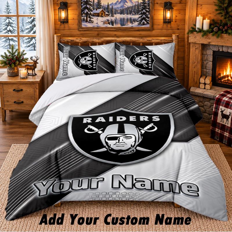 Постельное белье с узором Las Vegas Raiders, комплект из 3 предметов, с возможностью добавления имени, простыня и наволочки для домашней спальни