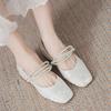 Fashion Mary Jane Shoes Large Size Women's Shoes New Chinese Style Square Head Thick Heel Beaded Belt Low Heel Mary Jane Shoes for Woman