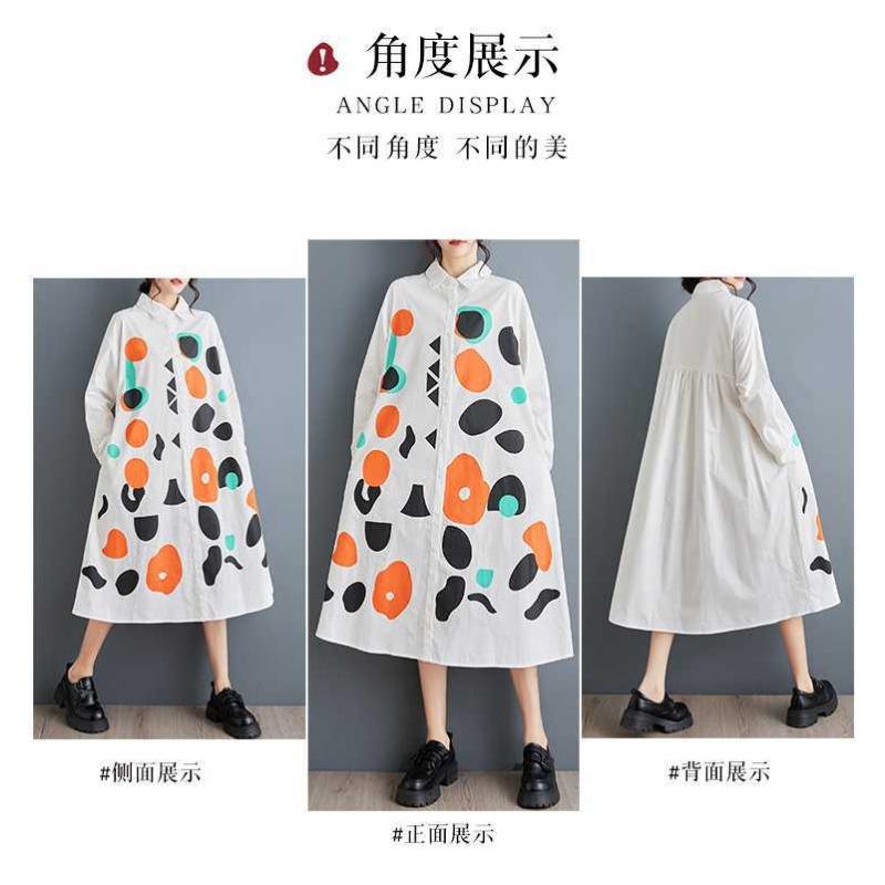 New Loose Large Size Printing Splicing Casual Simple Sweet Long-sleeved Dresses
