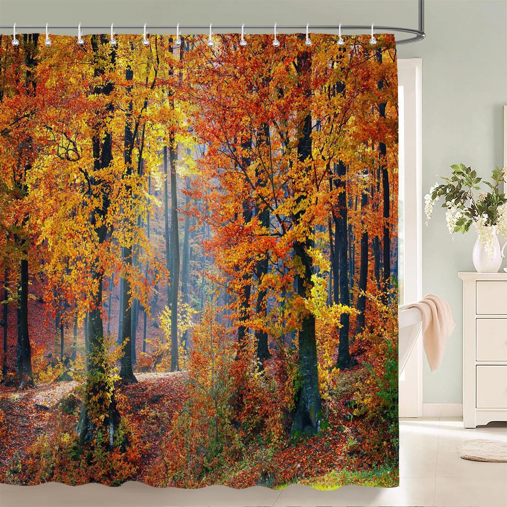 

Scenery 3D Bathroom Curtains Natural Landscape Printed Shower Curtains With Hooks Home Decoration Waterproof Fabric Bath Screen W60H190(CM)-1 Pcs