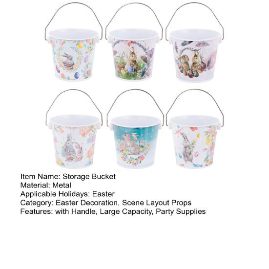 1/2/3/4/5/6 ks Veselý velikonoční zajíček kovový kbelík s uchem Velká kapacita Velikonoční zajíček Dekorativní kbelík na skladování sladkostí a dárků Velikonoční potřeby