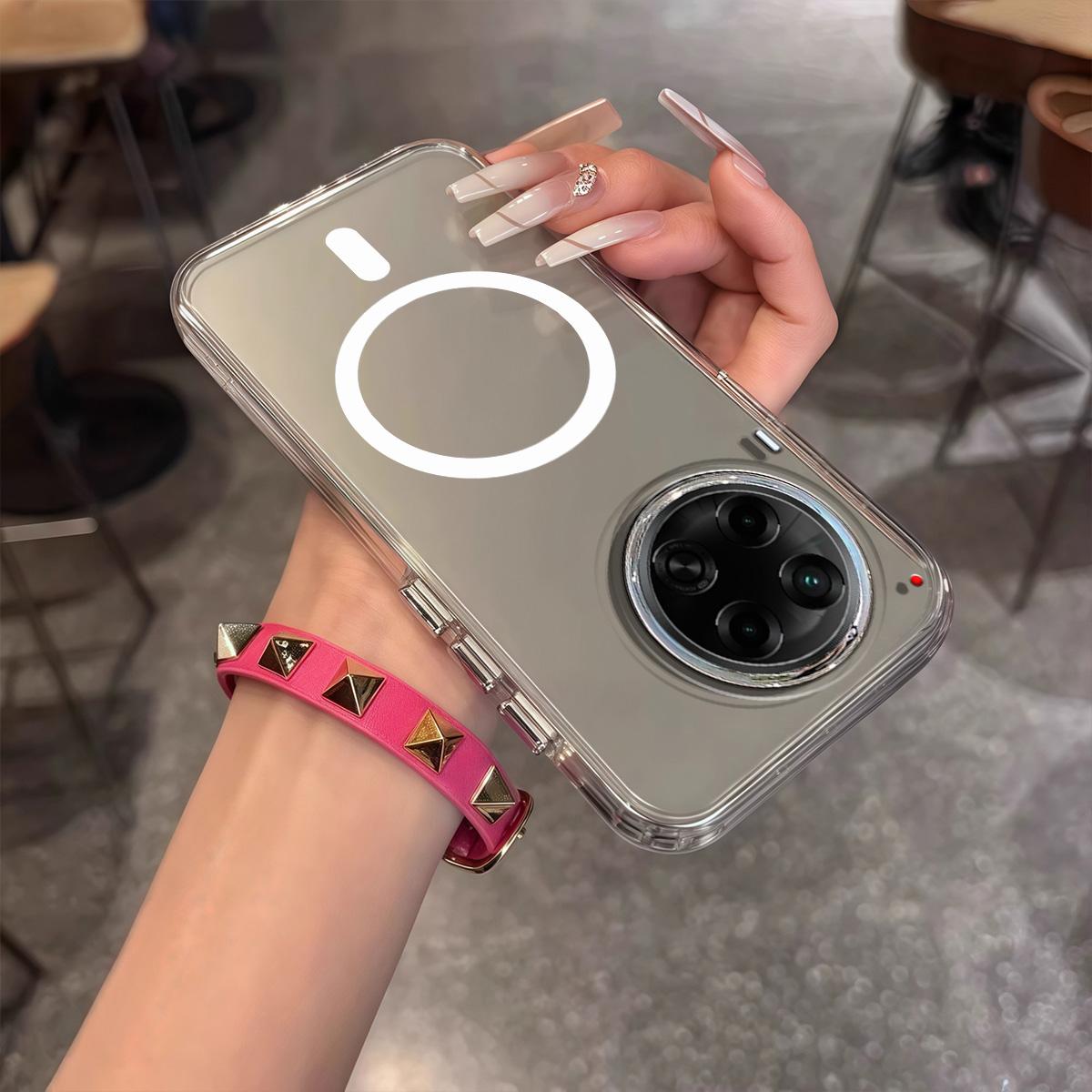 Case for TECNO CAMON 30 4G/5G Minimal Semi-Transparent Magnetic Casing Raised Electroplated Lens Bezel Anti-Slip Drop Resistant Protective Shell CAMON 30 4G/5G