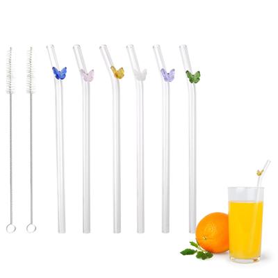 8-teiliges Set mit transparenten Glastrinkhalmen in Schmetterlingsform – wiederverwendbar und spülmaschinenfest – inkl. 2 Reinigungsbürsten