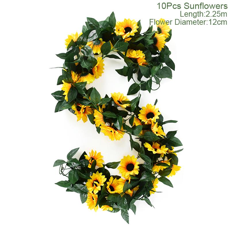 Sunflower Artificial Flowers Vine Silk Fake Plant Rattan Garland for Wedding Arch Home Garden Decoration DIY Wall Hanging Wreath