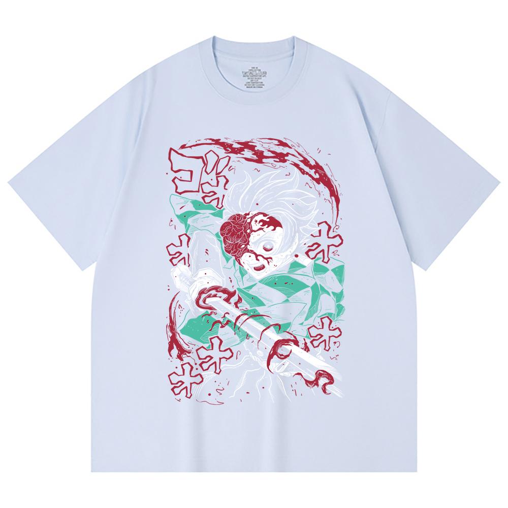230 Gsm 100% Cotton Demon Slayer V41 Demon Tanjiro Print Unisex Heavy Cotton T Shirt