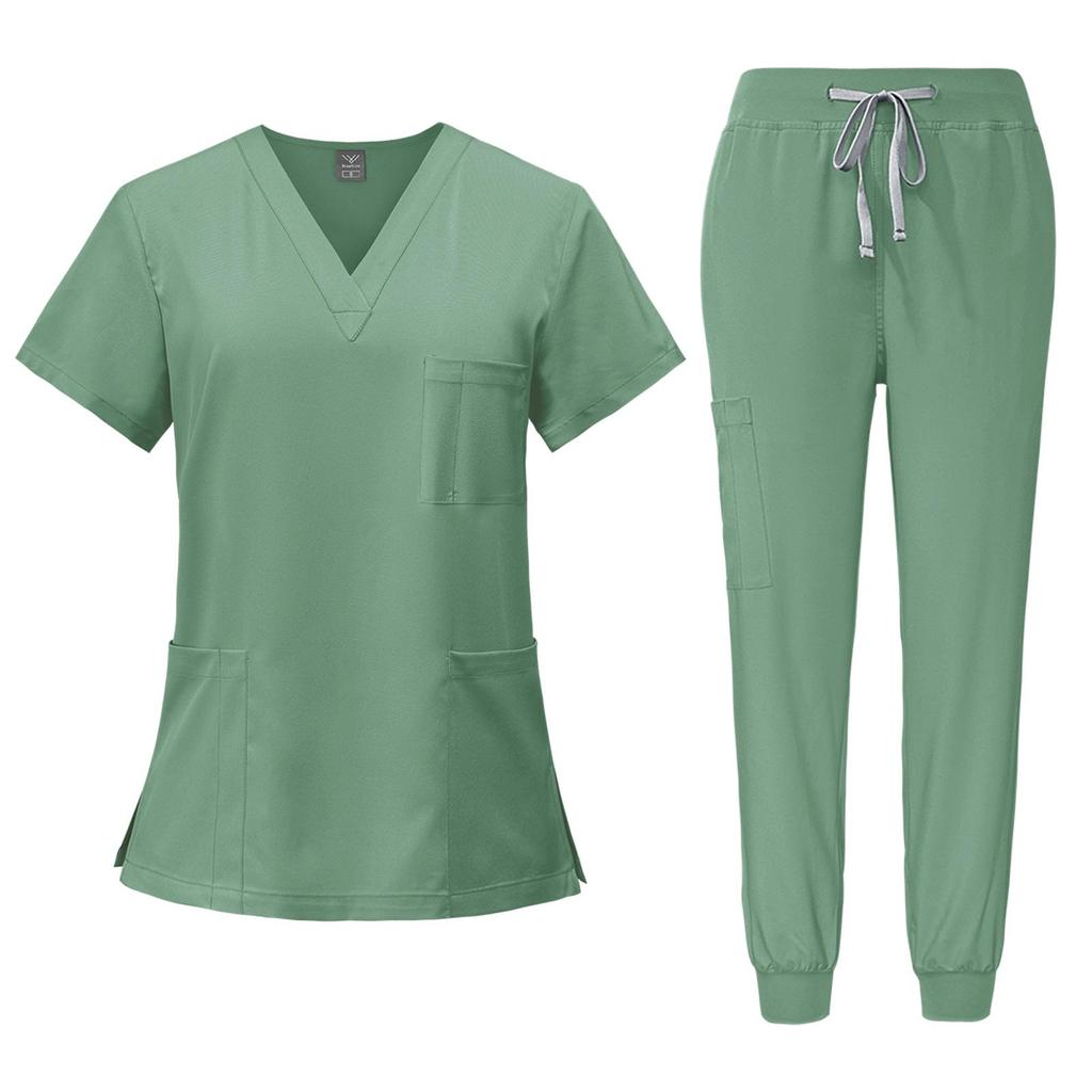 Unisex Beauty Salon Scrub Set: Short Sleeve, Stretch, ICU-Ready