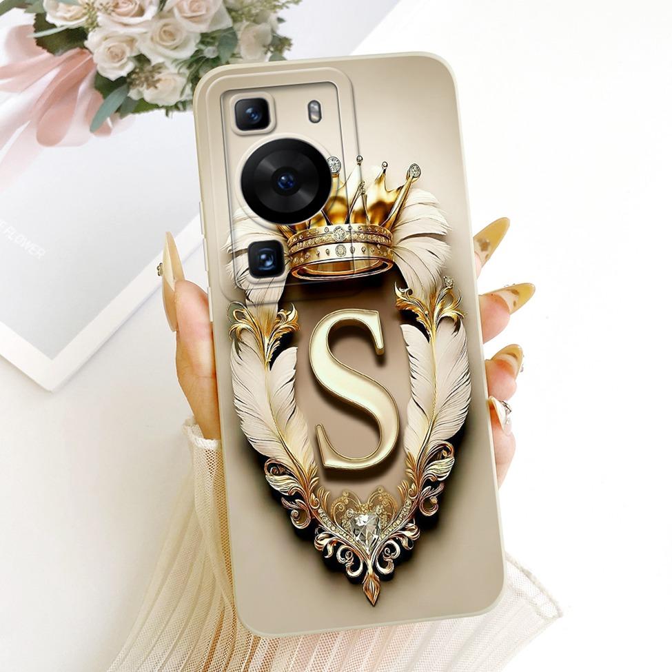 For Huawei P60 LNA-LX9 Case For Huawei P60 Pro MNA-AL00 Cover Luxury A-Z Letters 2D Painted Silicone Casing