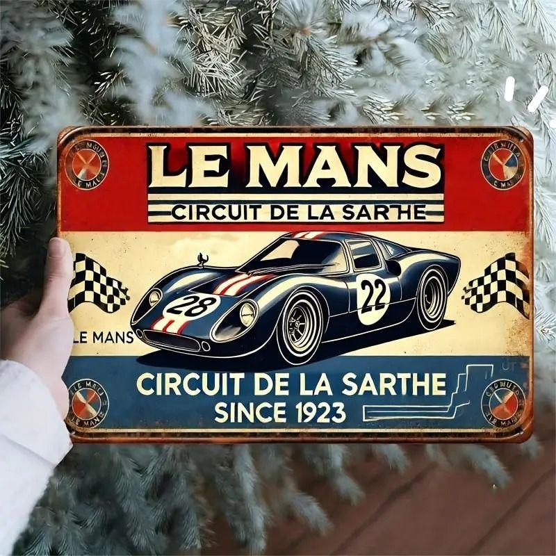 Racing Car Retro Style Metal Decorative Painting for Garage Room Decor