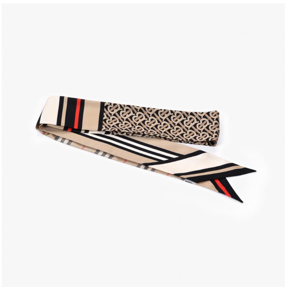Burberry 8037017 A7026 Check Tb Monogram Icon Stripe Twily Silk Scarf