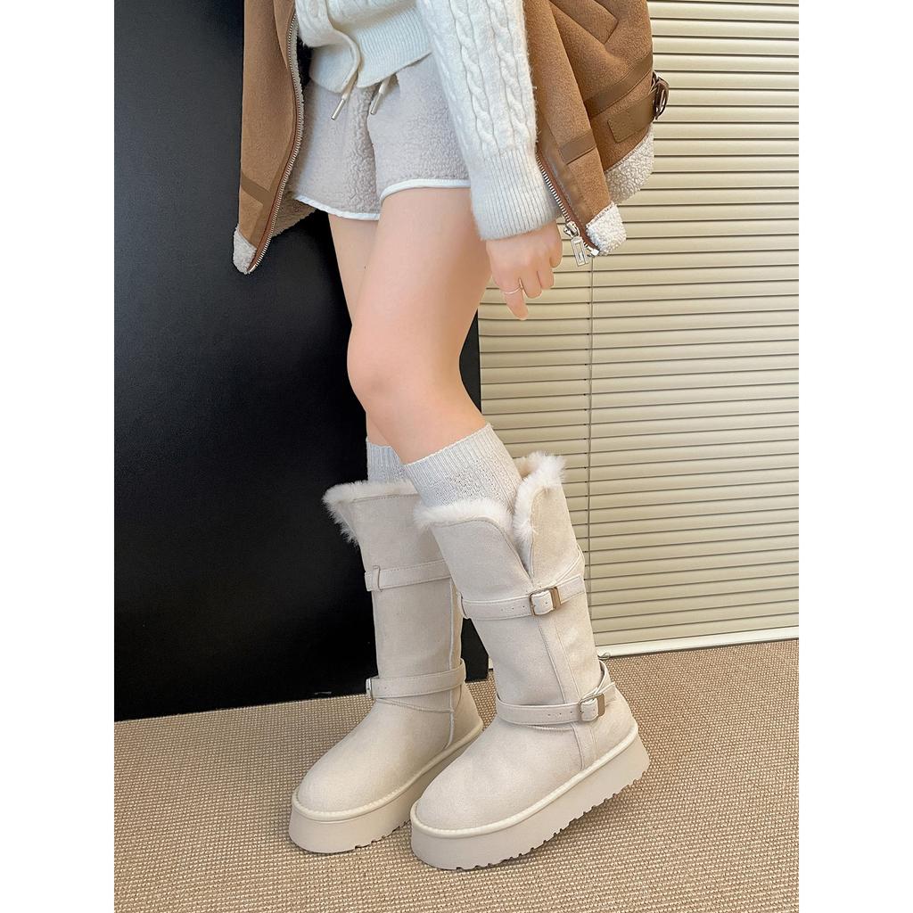 Fleece thickened thick-soled long-tube snow boots women's winter Northeast warm fluffy cotton shoes