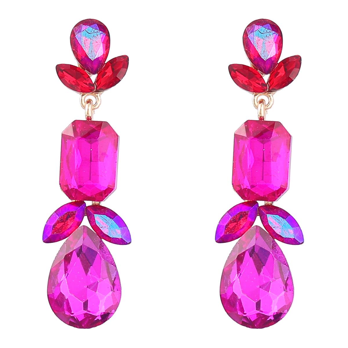 

2022 Модные геометрические серьги из сплава с бриллиантами: Серия Colored Diamond для женщин — европейский и американский стиль вечеринок розы красного