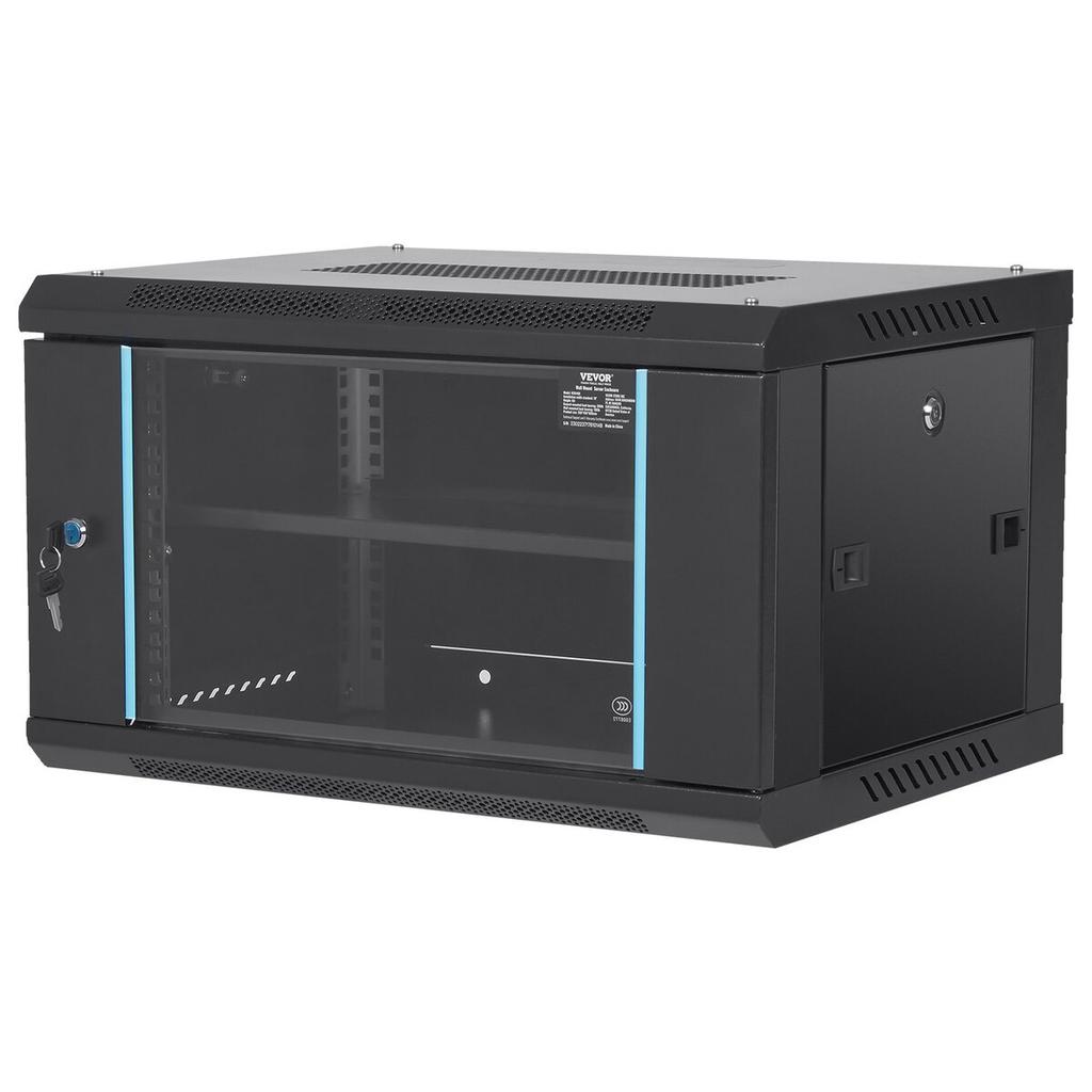 6U Wall Mount Network Server Cabinet, 15.5'' Deep, Server Rack Cabinet Enclosure, 200 lbs Max. Ground-mounted Load Capacity, with Locking Glass Door