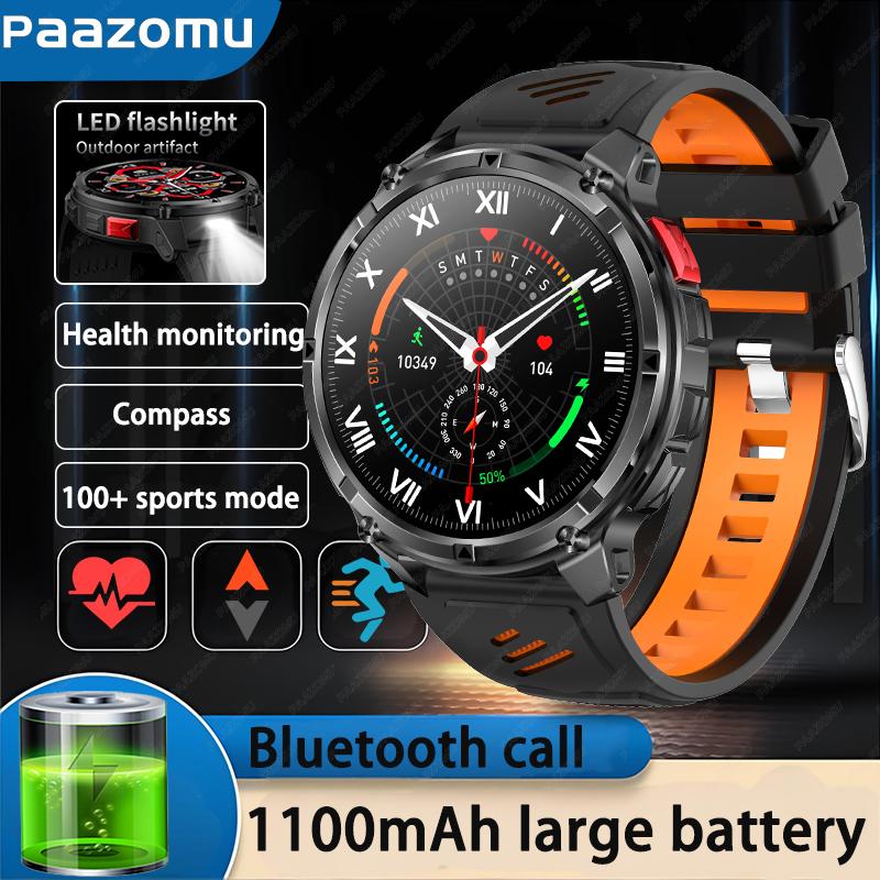 New Outdoor Smart Watch 1.7 ” 1100mAh Large Battery IP68 Waterproof LED Flashlight Bluetooth Call Sports Men Fitness Bracel