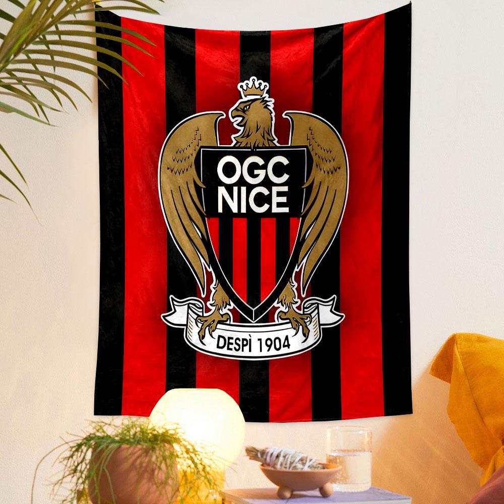 "OGC Nice Logo with Red and Black Stripes" Patterned Tapestry Home Decor, Suitable for Bedroom and Living Room, Gift